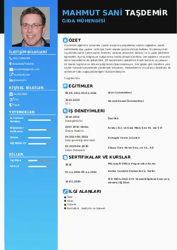 Gıda Mühendisi CV Örnekleri cv indir